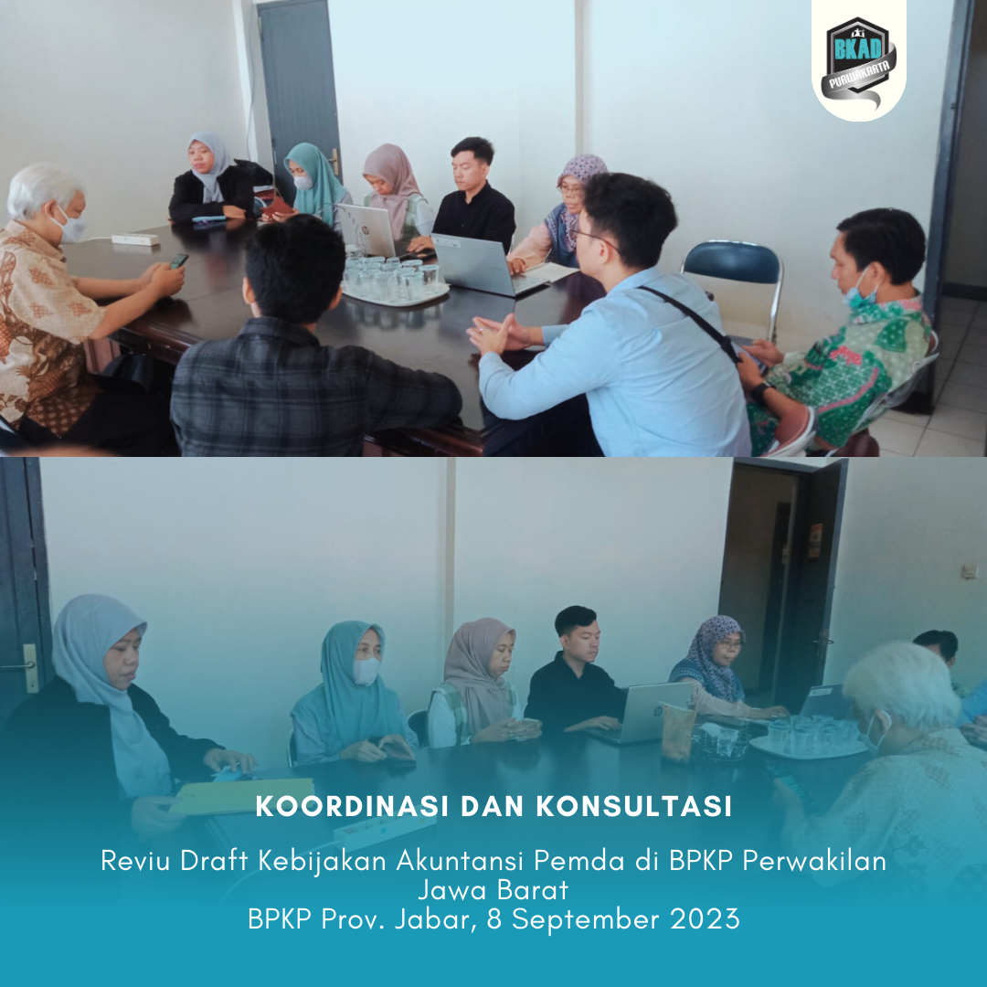 Koordinasi dan konsultasi tentang reviu draft kebijakan akuntansi pemerintah daerah di BPKP Perwakilan Jawa Barat.